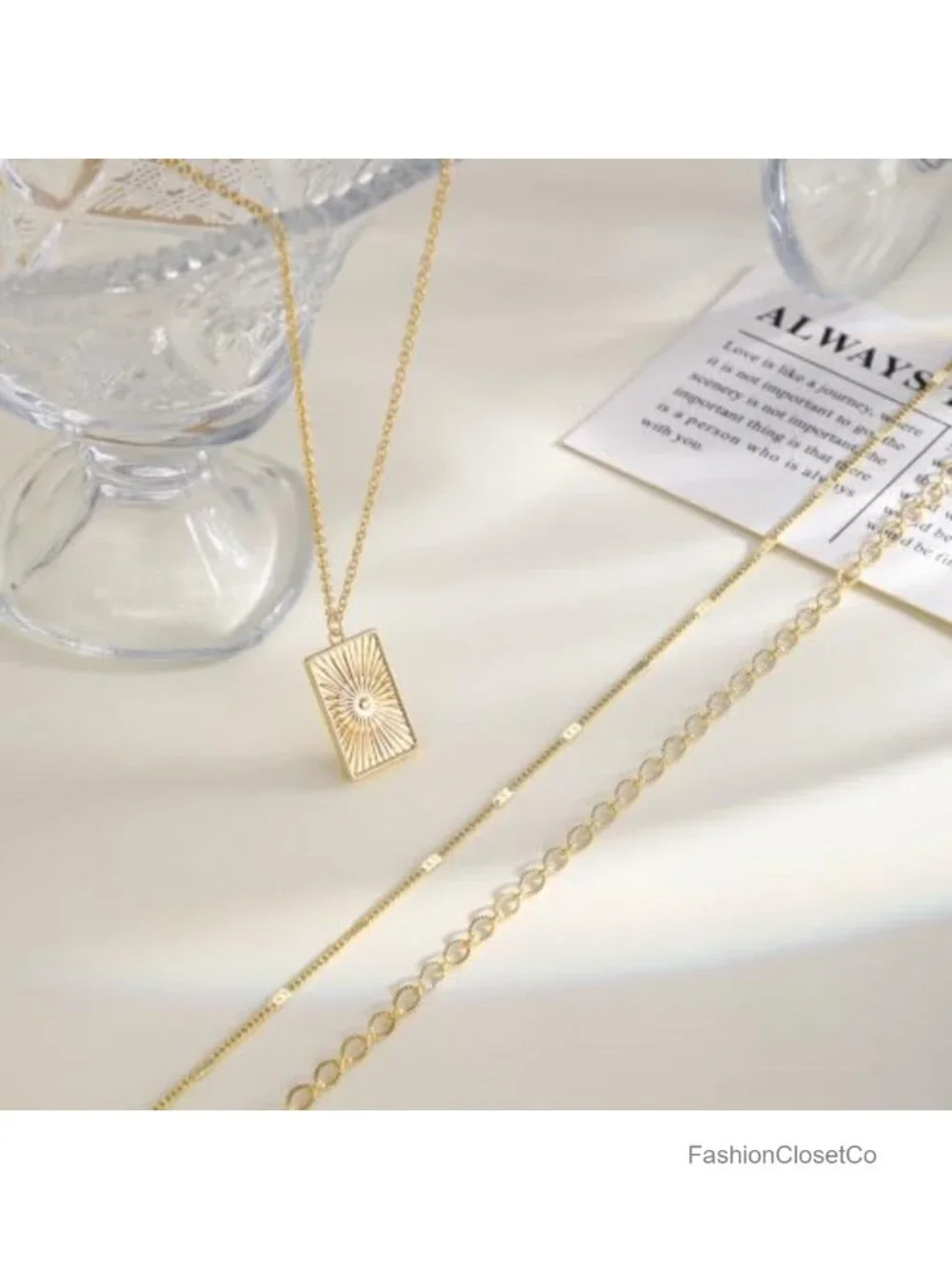Layered Gold Plated Necklaces for Women, Stackable 14K Paperclip Chain Set